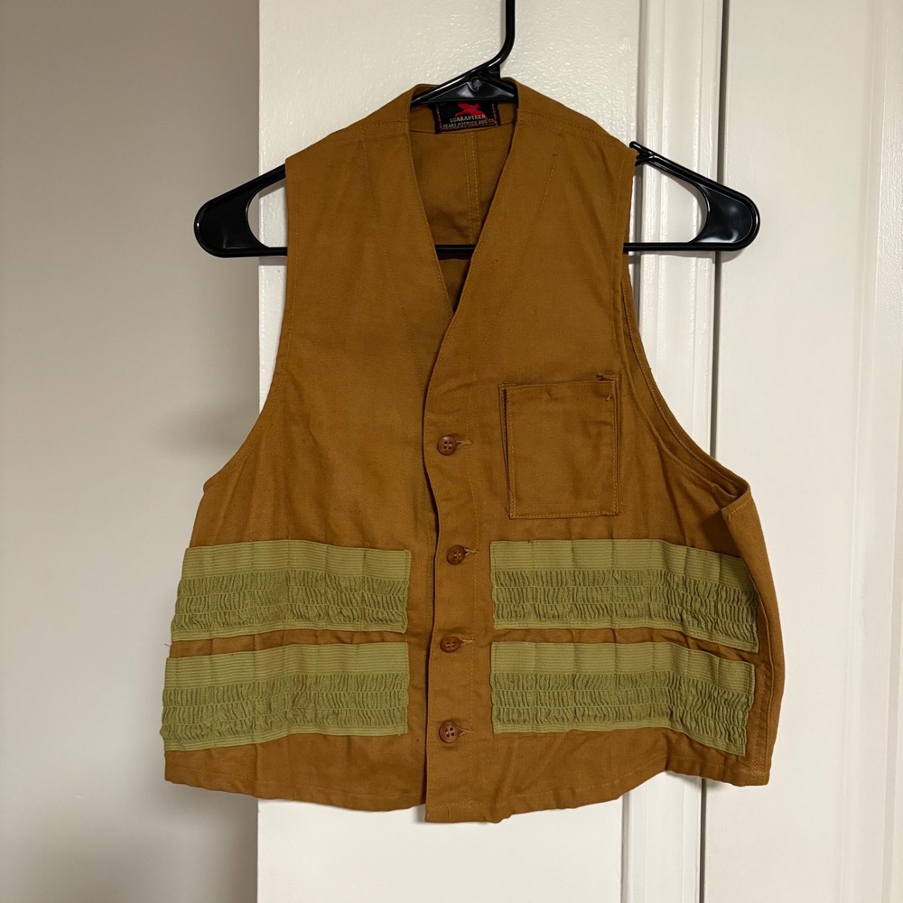 JC Higgins Mens Hunting Fishing Vest Brown Canvas‎ Utility Pockets Size S/M